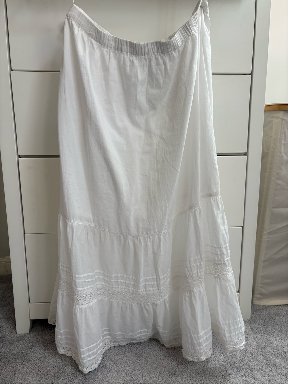 Urban Outfitters White Tiered Maxi Skirt with Lace Trim